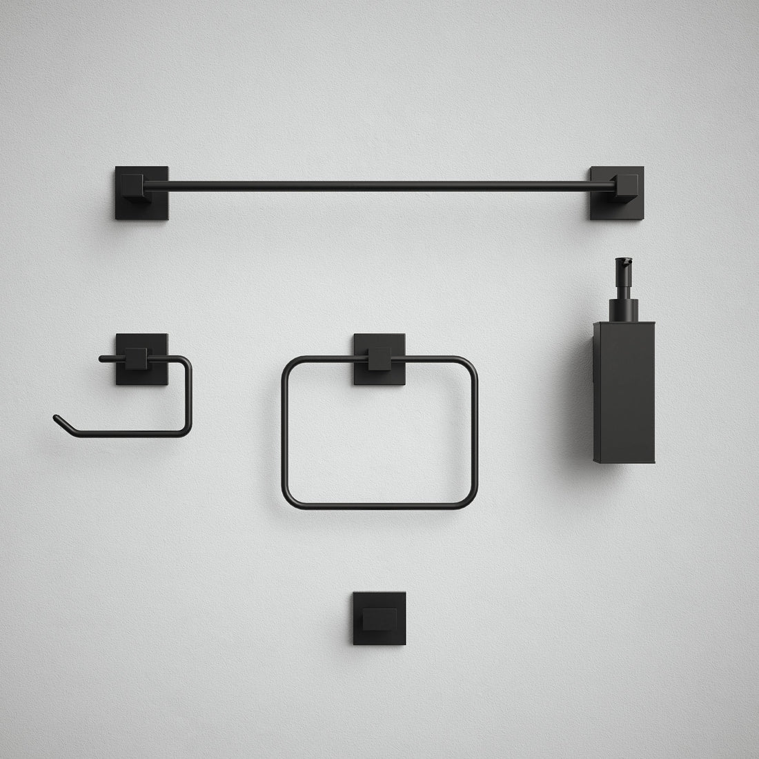 Bathroom Accessories Square Set 5pc - Matt Black (Bundle)