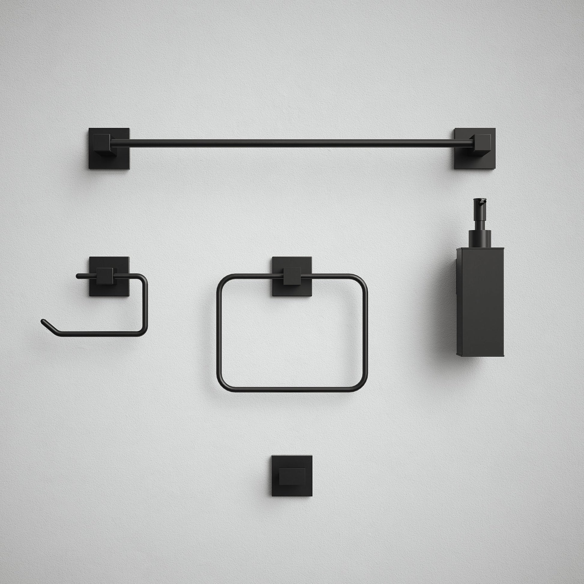 Bathroom Accessories Square Set 5pc - Matt Black (Bundle)