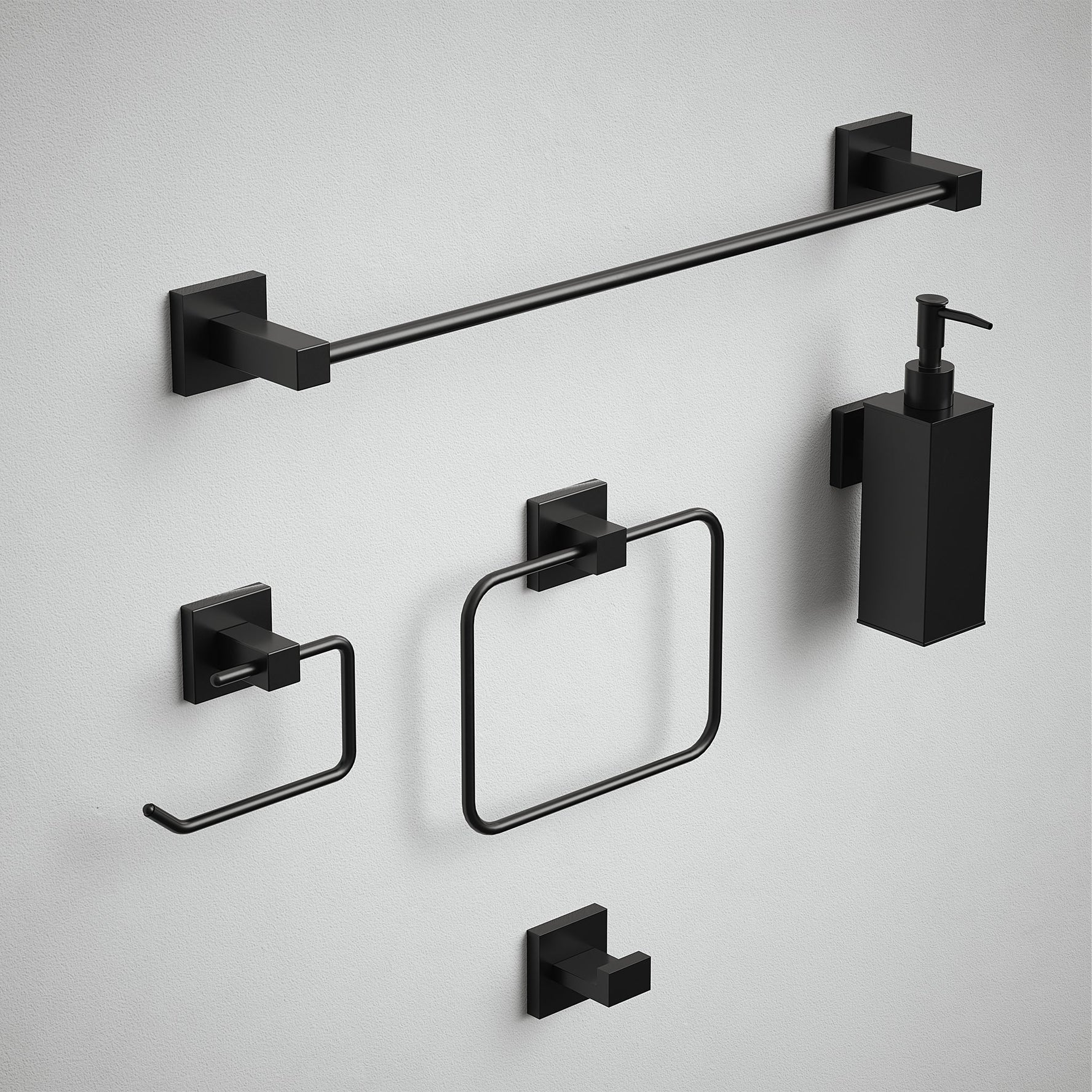 Bathroom Accessories Square Set 5pc - Matt Black (Bundle)