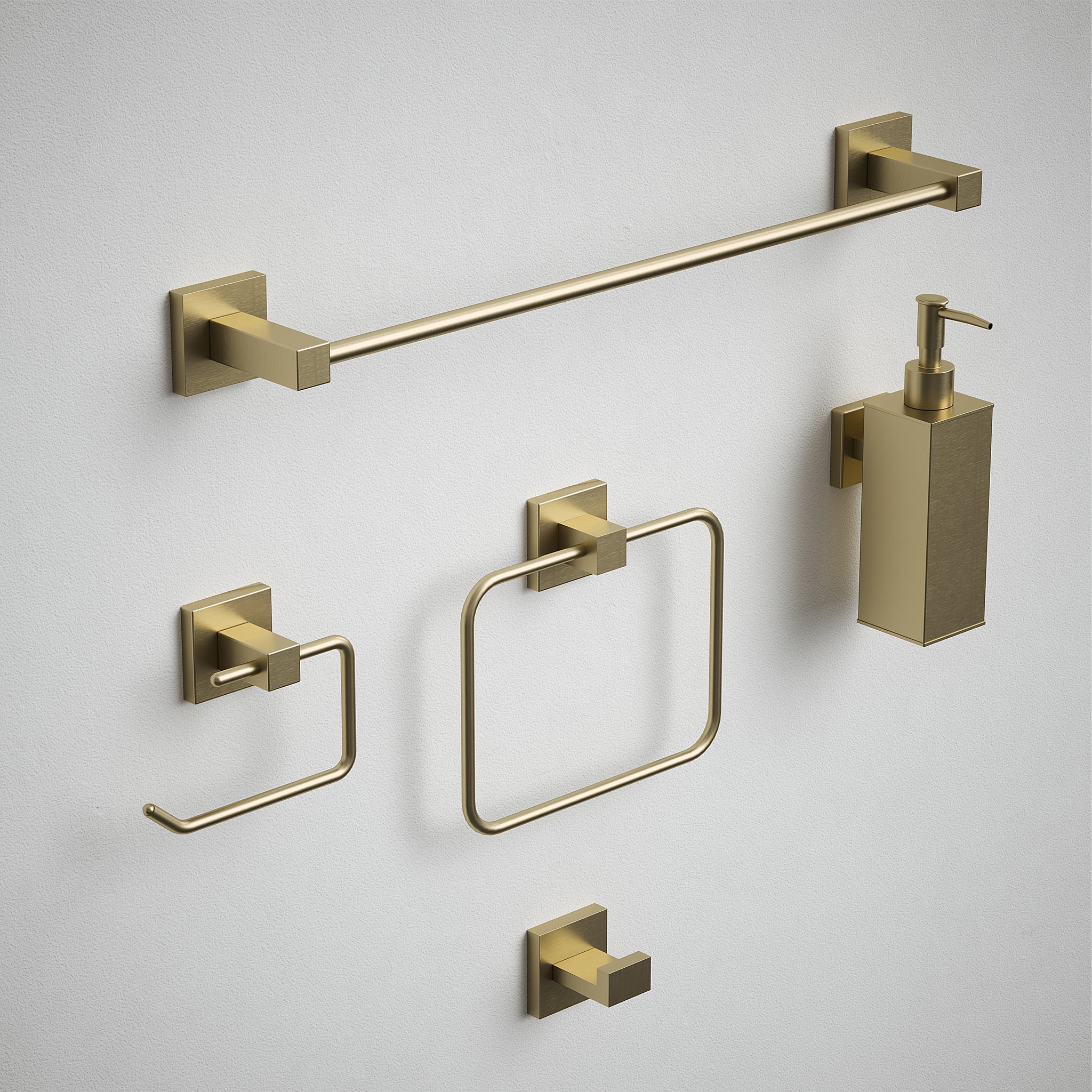 Bathroom Accessories Square Set 5pc - Satin Brass (Bundle)